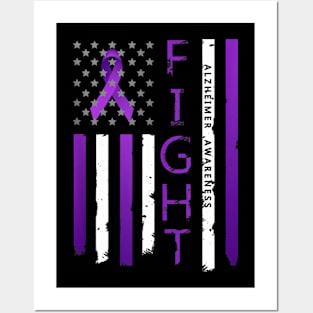 Alzheimer Awareness Ribbon American Flag Posters and Art